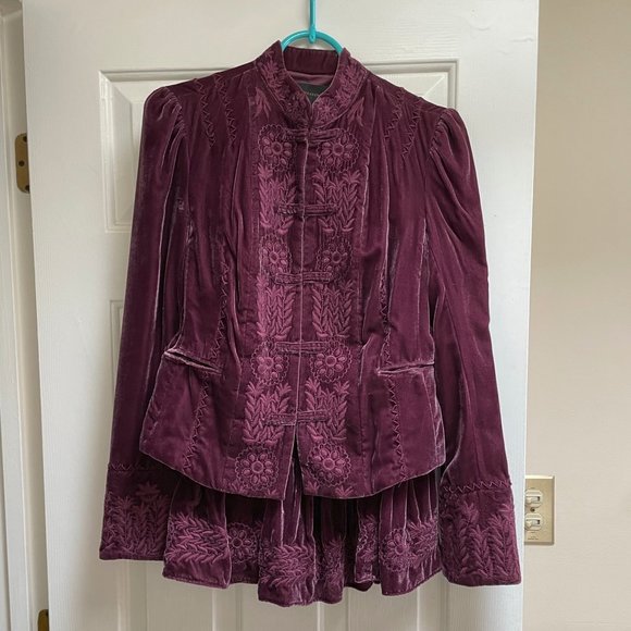 BCBGMaxAzria Jackets & Blazers - STUNNING Velvet Jacket Skirt, Intricate Embroidery- Max Azria (POCKETS!)